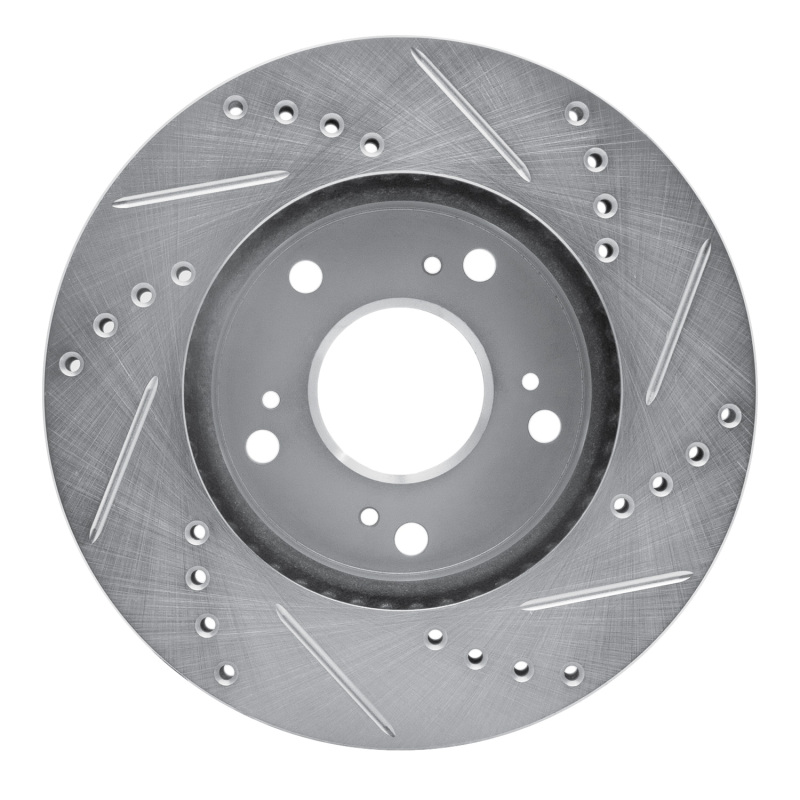 Acura ILX Brake Rotor (1) - Front Left - R1 Concepts - Drilled & Slotted - Silver - `12-`15